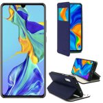Etui luxe huawei p30 4g bleu ultra slim cuir pu avec fen�tre sview - housse coque de protection huawei ...