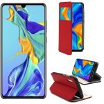 Etui luxe huawei p30 4g rouge ultra slim cuir pu avec fentre sview - housse coque de protection huawei ...