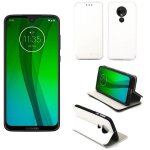 Etui luxe motorola moto g7 4g blanc ultra slim cuir pu avec stand - housse coque de protection motorola ...