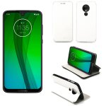 Etui luxe motorola moto g7 plus (g7 + ) 4g blanc ultra slim cuir pu avec stand - housse coque de protection ...