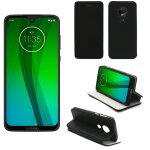 Etui luxe motorola moto g7 4g noir ultra slim cuir pu avec stand - housse coque de protection motorola ...