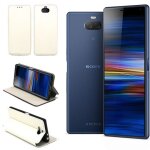 Etui luxe sony xperia 10 4g blanc ultra slim cuir pu avec stand - housse coque de protection sony xperia ...