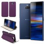 Etui luxe sony xperia 10 plus (10 + ) 4g violet ultra slim cuir pu avec stand - housse coque de protection ...