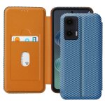 Etui pour motorola moto g35 fibre carbone support vido et anti - rfid bleu