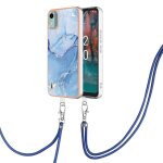 Etui pour nokia c12 couverture pare - chocs en tpu souple marbre lani�re a bandage d�tachable - bleu