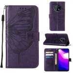 Etui pour nokia g50 cuir premium magn�tique couverture rabotant gaufrage papillon - violet fonc�