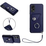 Etui pour oppo a38 4g housse de protection cuir supports de fente pour carte sangle a main - bleu