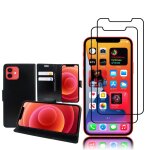 Etui portefeuille pour apple iphone 12 6. 1 support video cuir pu - noir + 2 films verre trempé - noir ... Etui portefeuille pour apple iphone 12 6. 1 support video cuir pu - noir + 2 films verre trempé - noir ...