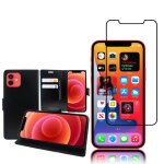 Etui portefeuille pour apple iphone 12 6. 1 support video cuir pu - noir + 1 film verre trempé - noir ... Etui portefeuille pour apple iphone 12 6. 1 support video cuir pu - noir + 1 film verre trempé - noir ...