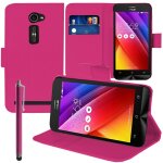Etui portefeuille pour asus zenfone 2 ze500cl / zenfone 2e z00d support video cuir pu - rose + stylet ...