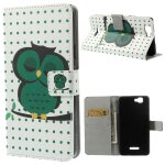 Etui type portefeuille chouette verte pour wiko rainbow avec rabat lat�ral articul� fonction stand
