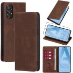 Etui portefeuille cuir pu pour samsung galaxy a52s 5g / a52 4g / 5g 6, 5  - verre tremp inclus, marron, ...