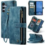 Etui portefeuille en cuir avec zip pour samsung galaxy s25 + 5g caseme c30, bleu
