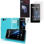 Etui portefeuille pour doogee x5 / x5c / x5s / x5 pro support video cuir pu - bleu + 2 films verre tremp ...