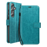 Etui portefeuille pour galaxy s25 fe avec dragonne et fonction stand mayaxess turquoise
