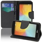 Etui portefeuille pour lg f60 d390n / f60 dual d392 support video cuir pu effet tissu - noir