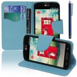 Etui portefeuille pour lg f70 d315 / lte support video cuir pu effet tissu - bleu + stylet Etui portefeuille pour lg f70 d315 / lte support video cuir pu effet tissu - bleu + stylet