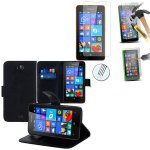 Etui portefeuille pour microsoft nokia lumia 430 dual sim support video cuir pu - noir + 2 films verre ...