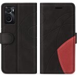 Etui portefeuille noir en cuir pu compatible oppo a96 / a76 / a36 4g - housse antichoc avec 3 fentes ...