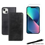 Etui portefeuille noir pour iphone 13 mini housse � fermeture magn�tique et verre tremp� 2, 5d avec stylet ...