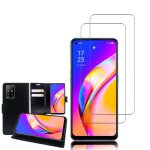 Etui portefeuille pour oppo a94 5g 6. 43  support video cuir pu - noir + 2 films verre tremp - transparent ...