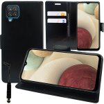 Etui portefeuille pour samsung galaxy a12 nacho 6. 5  support video cuir pu - noir + mini stylet
