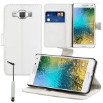 Etui portefeuille pour samsung galaxy e7 5. 5  support video cuir pu - blanc + mini stylet