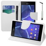 Etui portefeuille pour sony xperia m2 4. 8 support video cuir pu effet tissu - blanc + mini stylet Etui portefeuille pour sony xperia m2 4. 8 support video cuir pu effet tissu - blanc + mini stylet