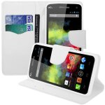 Etui portefeuille pour wiko rainbow support video cuir pu effet tissu - blanc Etui portefeuille pour wiko rainbow support video cuir pu effet tissu - blanc