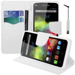 Etui portefeuille pour wiko rainbow support video cuir pu effet tissu - blanc + mini stylet Etui portefeuille pour wiko rainbow support video cuir pu effet tissu - blanc + mini stylet