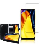 Etui portefeuille pour xiaomi poco m3 pro 5g 6. 5  support video cuir pu - noir + 1 film verre tremp� ...