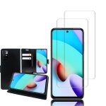 Etui portefeuille pour xiaomi redmi 10 prime 2022 6. 5  support video cuir pu - noir + 2 films verre ...