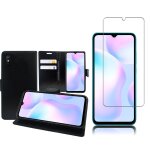 Etui portefeuille pour xiaomi redmi 9a 6. 53  support video cuir pu - noir + 1 film verre tremp� - transparent ...
