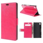 Etui type portefeuille pour xperia m4 - aqua coloris fushia rabat lat�ral articul