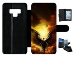 Etui a rabat pour galaxy note 9 - ange flamme - simili - cuir - noir