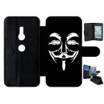 Etui a rabat - anonymous noir - compatible avec sony xperia xz2 - simili - cuir - bord noir