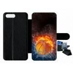 Etui a rabat - ballon de basket eau et feu - compatible avec apple iphone 7 plus - plastique - bord noir ...