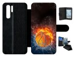 Etui a rabat - ballon de basket eau et feu - compatible avec huawei p30 pro - simili - cuir - bord noir ...