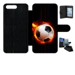 Etui a rabat - ballon de foot en feu - compatible avec honor 7a - simili - cuir - bord noir