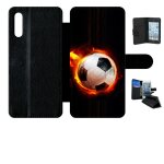 Etui a rabat - ballon de foot en feu - compatible avec samsung galaxy a70 - simili - cuir - bord noir ...