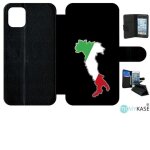 Etui a rabat - botte italie fond noir - compatible avec apple iphone 11 - simili - cuir - bord noir