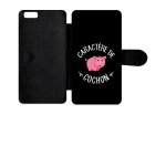 Etui a rabat - caractere de cochon fond noir - compatible avec apple iphone 6 + - simili - cuir - bord ...