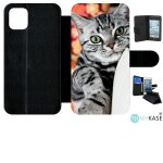 Etui a rabat - chat tigr gris yeux vert - compatible avec apple iphone 11 - simili - cuir - bord noir ...