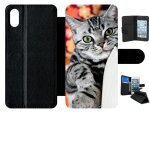 Etui a rabat - chat tigr� gris yeux vert - compatible avec apple iphone xs max - simili - cuir - bord ...