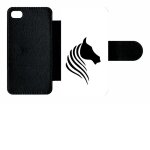Etui a rabat - cheval fond blanc - compatible avec apple iphone 4s - plastique - bord noir