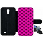 Etui a rabat - couronnes roses - compatible avec samsung i9500 galaxy s4 - plastique - bord noir