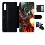 Etui a rabat - dragon - compatible avec samsung galaxy a70s - simili - cuir - bord noir