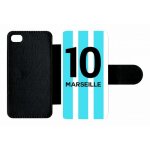 Etui a rabat - equipe maillot marseille - compatible avec apple iphone 4s - plastique - bord noir