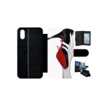 Etui a rabat - escarpins rouge et noir - compatible avec apple iphone xs - simili - cuir - bord noir