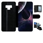 Etui a rabat pour galaxy note 9 - espace saturne - simili - cuir - noir